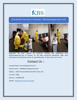 Disinfection Services in Houston | Kbscleaningservices.com