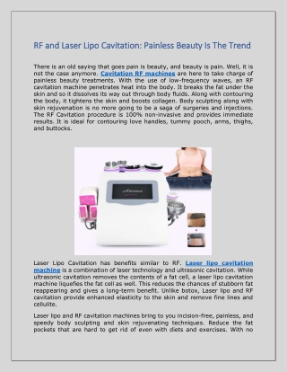Rf And Laser Lipo Cavitation: Painless Beauty Is The Trend