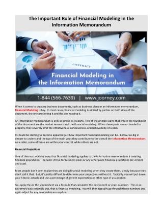 The Important Role of Financial Modeling in the Information Memorandum