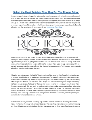 Select the Most Suitable Floor Rug For The Rooms Décor