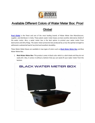 Available Different Colors of Water Meter Box -Proxl Global