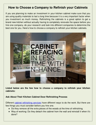 How to Choose a Company to Refinish your Cabinets