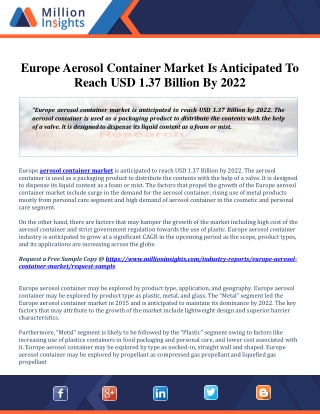 Europe Aerosol Container Market Size & Forecast Report, 2012-2022