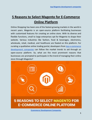 5 Reasons to Select Magento for E-Commerce Online Platform