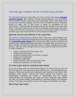Postnatal Yoga Complete Care for the Mind, Body, and Baby