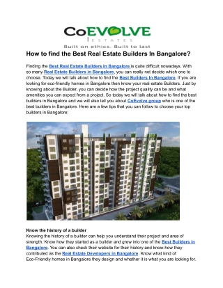 How to find the Best Real Estate Builders In Bangalore?