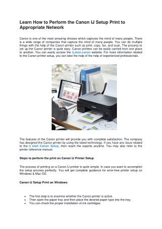 Learn How to Perform the Canon IJ Setup Print to Appropriate Network