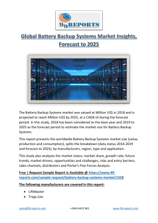 Global Battery Backup Systems Market Insights, Forecast to 2025