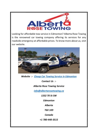 Cheap Car Towing Service In Edmonton | Albertarosetowing.ca