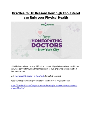 Drs2Health: 10 Reasons how high Cholesterol can Ruin your Physical Health