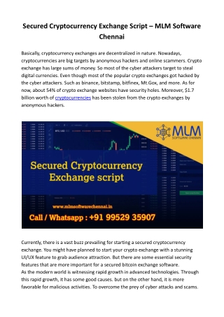 Secured Cryptocurrency Exchange Script - MLM Software Chennai