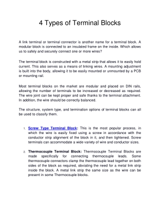 4 Types of Terminal Blocks