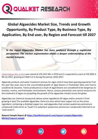 Global Algaecides Market Size, Trends and Growth Opportunity, By Product Type, By Business Type, By Application, By End