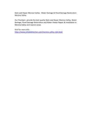 Slab Leak Repair Moreno Valley - Water Damage & Flood Damage Restoration Moreno