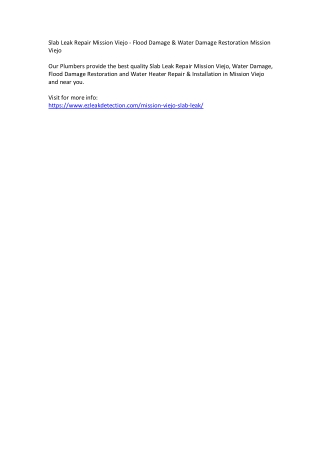 Slab Leak Repair Mission Viejo - Flood Damage & Water Damage Restoration Mission