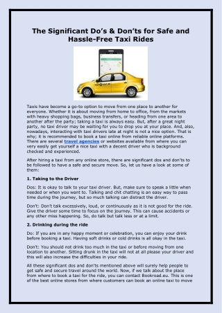 The Significant Do’s & Don’ts for Safe and Hassle-Free Taxi Rides