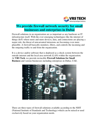 What are the Various Functions of Firewall Solutions Dubai?