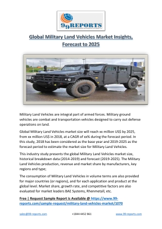 Global Military Land Vehicles Market Insights, Forecast to 2025