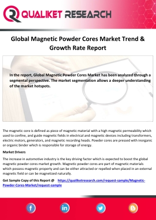 Global Magnetic Powder Cores Market Size, Share, Trend, Growth, Application