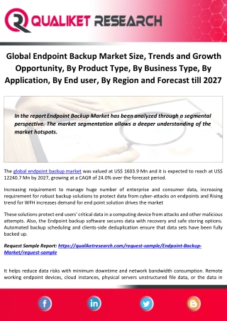 Global Endpoint Backup Market Size, Trends and Growth Opportunity, By Product Type, By Business Type, By Application, By