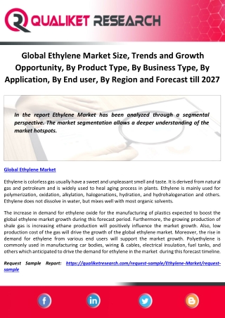 Global Ethylene Market Size, Trends and Growth Opportunity, By Product Type, By Business Type, By Application, By End us