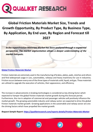 Global Friction Materials Market Size, Trends and Growth Opportunity, By Product Type, By Business Type, By Application,