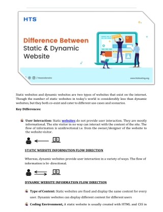 Difference between Static Website and Dynamic Website