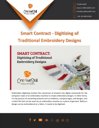 Smart Contract Digitizing of Traditional Embroidery Design Online By Cre8iveski