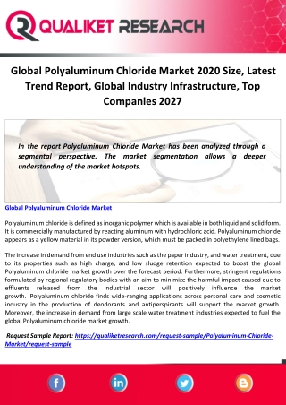 Global Polyaluminum Chloride Market 2020 Size, Latest Trend Report, Global Industry Infrastructure, Top Companies 2027