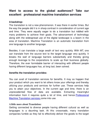 Take our excellent  professional machine translation services