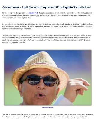 Sunil Gavaskar Impressed With Captain Rishabh Pant