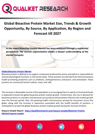 Global Bioactive Protein Market Size, Trends & Growth Opportunity, By Source, By Application, By Region and Forecast til