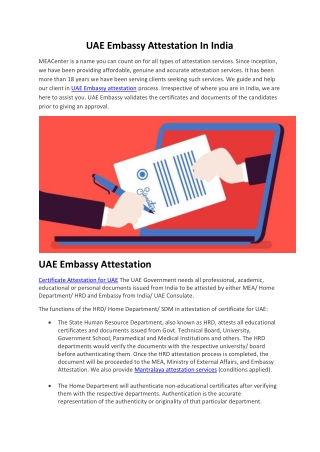 UAE Embassy Certificate Attestation in Delhi, Mumbai, Bangalore, Hyderabad-MEA