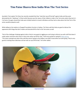 Tim Paine Shares How India Won The Test Series