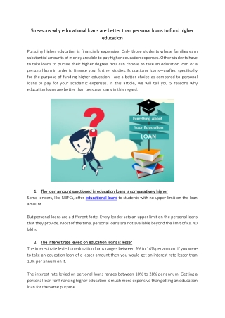 5 reasons why education loans are better than personal loans to fund higher education