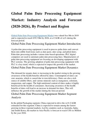 Global Palm Date Processing Equipment Market
