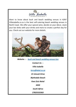 Bush and Beach Wedding Venues KZN | Villaisabella.co.za