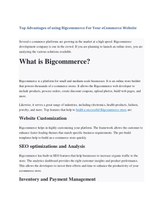 Top Advantages of using Bigcommerce For Your eCommerce Website