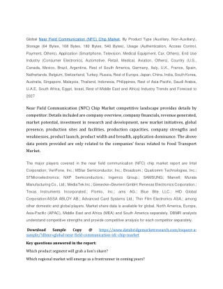 Near Field Communication (NFC) Chip Market Trends, Analysis, Key Players and For