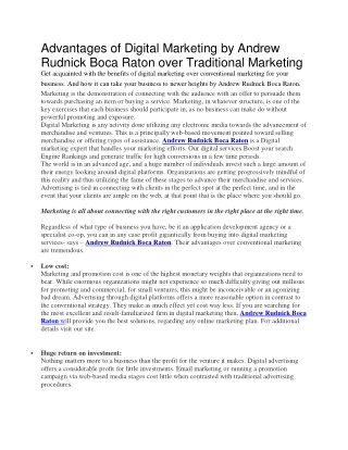 Advantages of Digital Marketing by Andrew Rudnick Boca Raton over Traditional Marketing