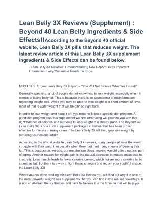 Lean Belly 3X Reviews (Supplement)  Beyond 40 Lean Belly Ingredients & Side Effects