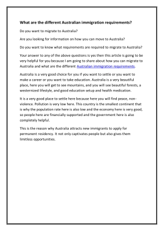 What are the different Australia immigration requirements
