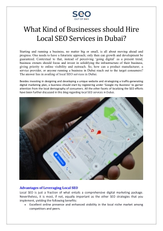 What Kind of Businesses should Hire Local SEO Services in Dubai