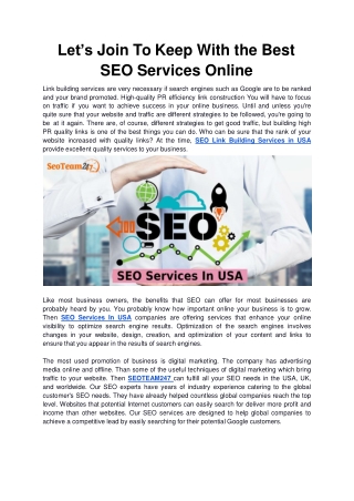 Let’s Join To Keep With the Best SEO Services Online