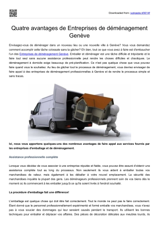 Quatre avantages de Entreprises de déménagement Genève