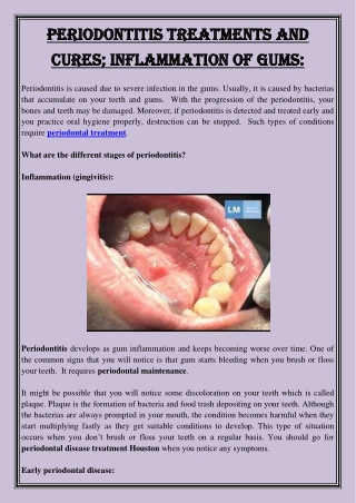 Periodontitis Treatments And Cures; Inflammation Of Gums