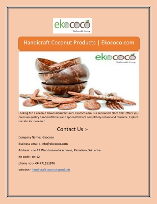 Handicraft Coconut Products | Ekococo.com