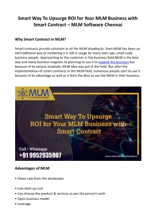 Smart Way To Upsurge ROI for Your MLM Business with Smart Contract - MLM Software Chennai