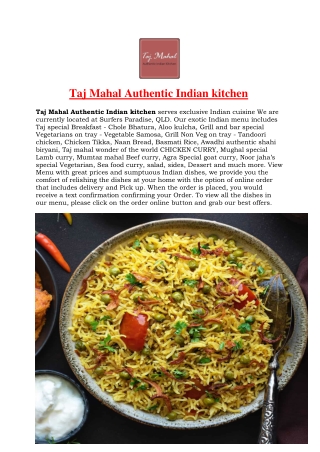 5% Off - Taj Mahal Authentic Indian kitchen in Surfers Paradise, QLD