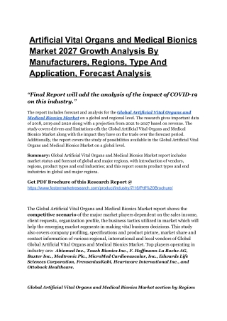 Artificial Vital Organs and Medical Bionics Market To Register Unwavering Growth